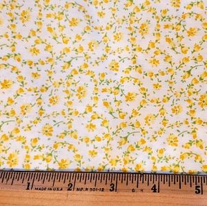 SOLD Vintage quilting fabric 3 yards yellow flowers, floral wreaths. Tiny print